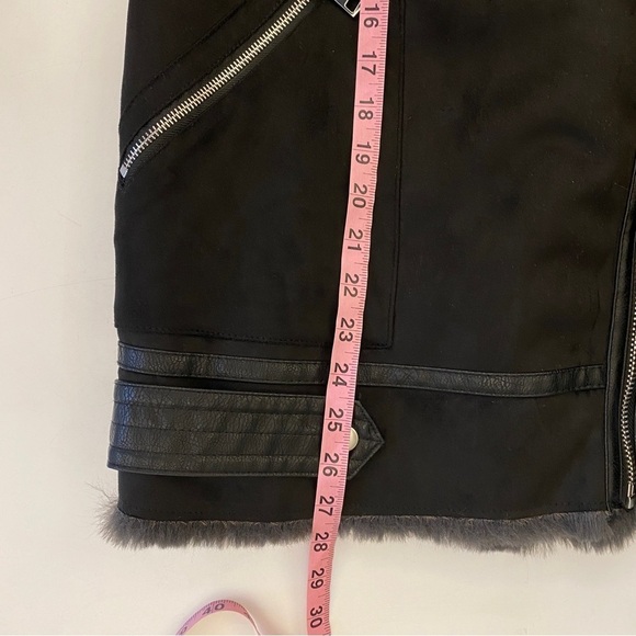 Zara || Double Faced Aviator Biker Moto Jacket Faux Suede Fur Black Gray - Picture 6 of 8